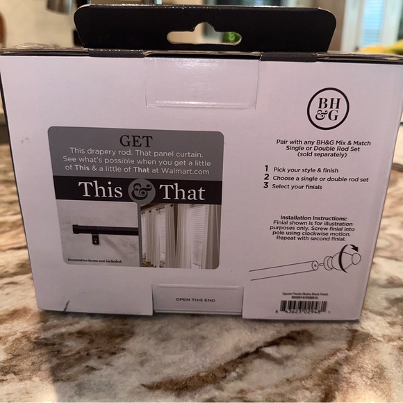 Better Homes & Gardens Square Finial Set for Curtain Rod Matte Black Finish - Picture 3 of 6